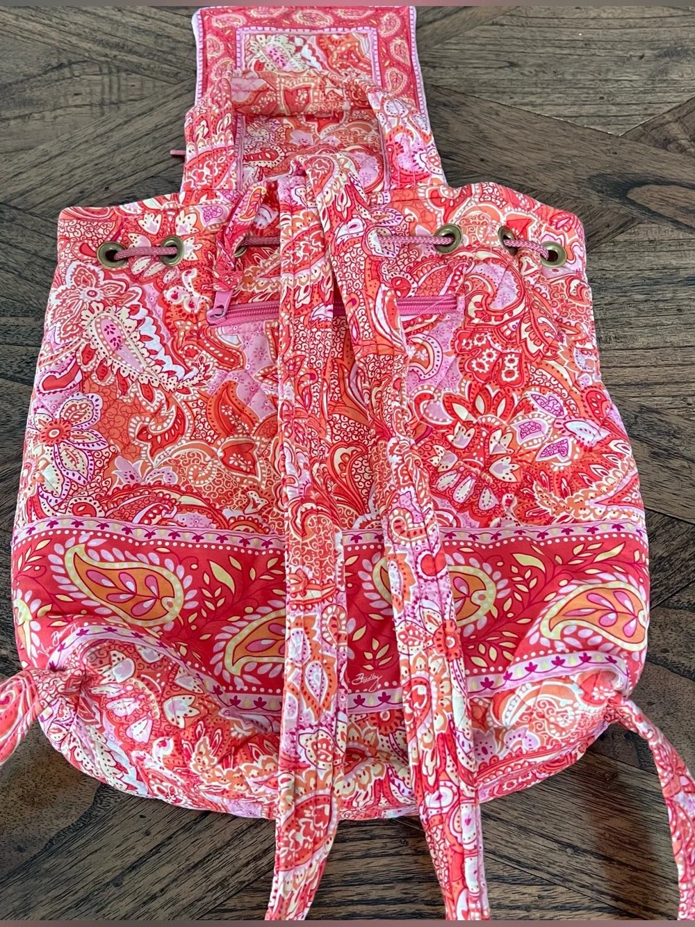 Vera Bradley Original Drawstring Backpack, Sherbet Pink & Orange Paisley